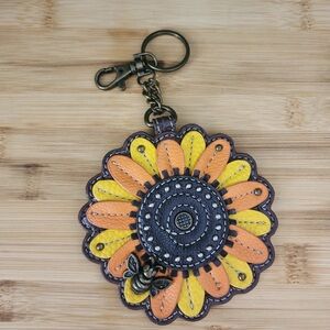 Chala Sunflower Leather Keychain with Butterfly Charm